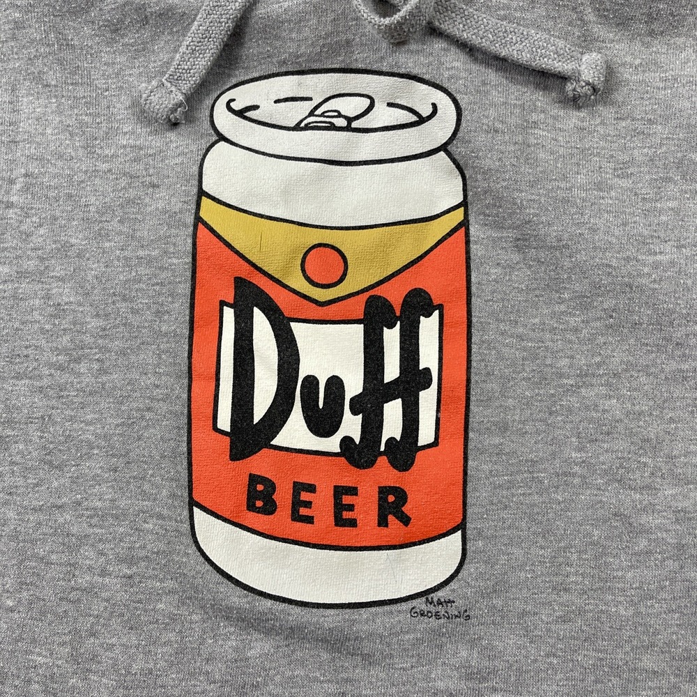 The Simpsons Duff Beer Matt Groening Hoodie Sweatshirt Mens XL Gray
